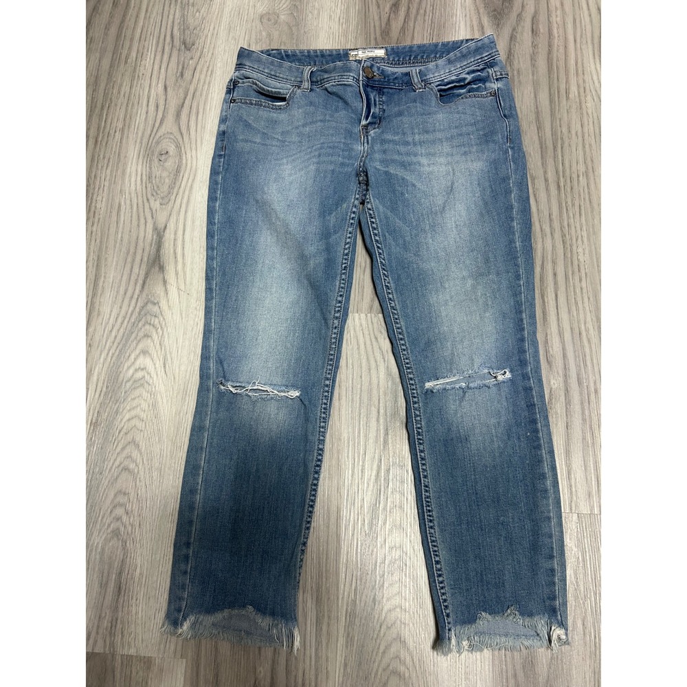 Free People Womens Distressed Cropped Jeans Cotton Blend 29 Medium Wash Blue